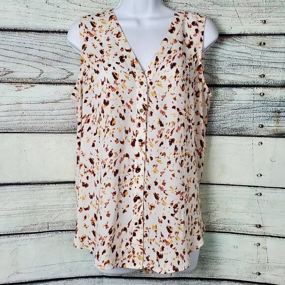Maurices Women’s Blouse L White Sleeveless Abstract Print V Neck Top - Picture 1 of 8